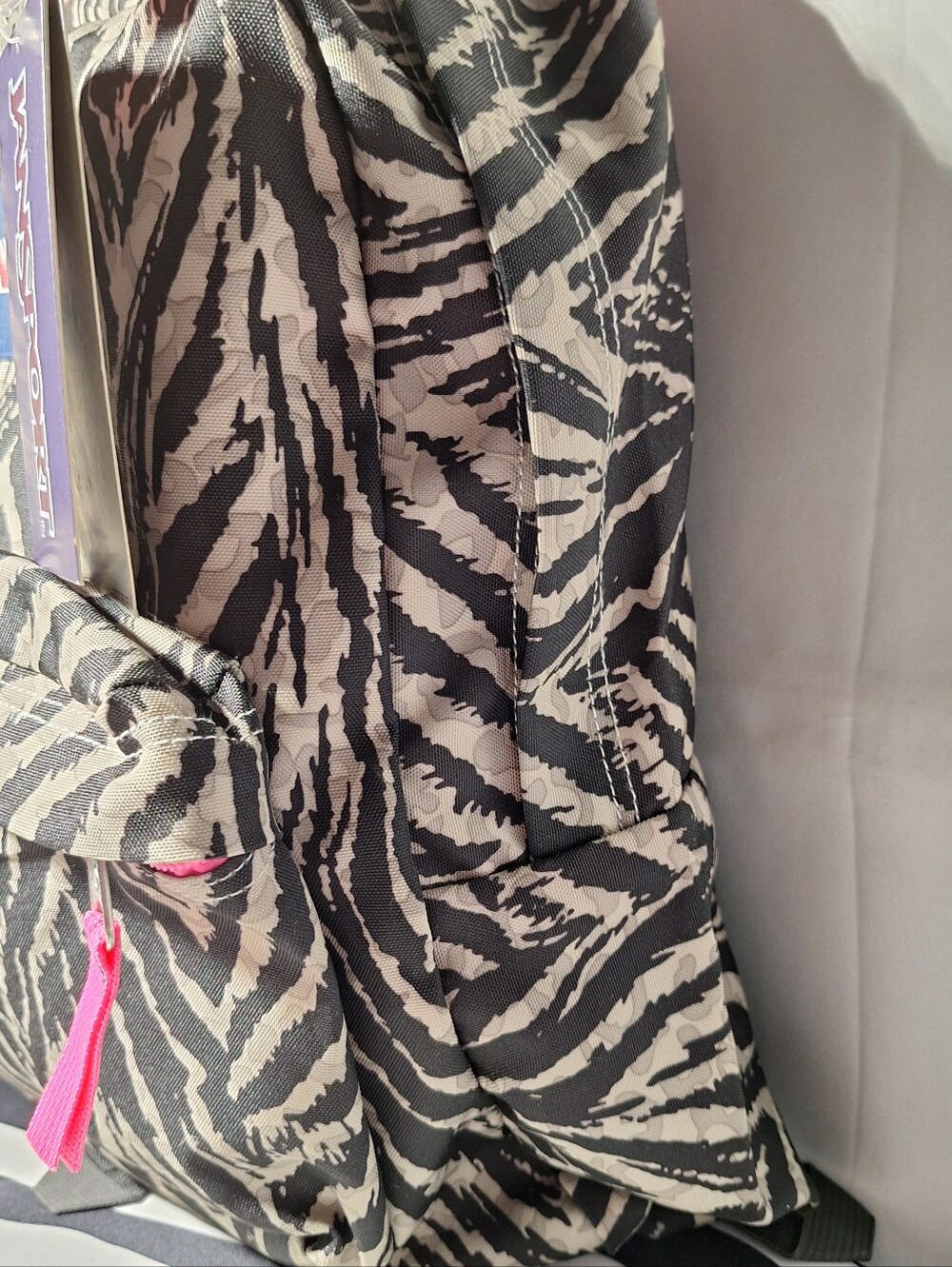 NWT Jansport Backpack, Zebra Stripes, Black & Grey w/ Pink Accents - Picture 4 of 12